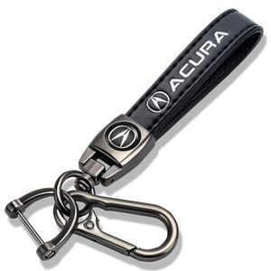Acura Keychain: Leather & Metal w/ Lanyard, Key Fob Loop, & Metal Hook/Clip NEW